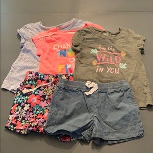 Girls Summer Bundle 4T! 3 Tees & 2 Shorts! 💙💗